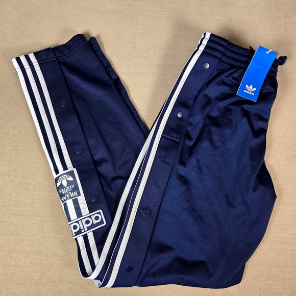 Adidas Adibreak Track Pants Mens Small Navy Blue Originals Snap Button Stripes - Picture 1 of 12